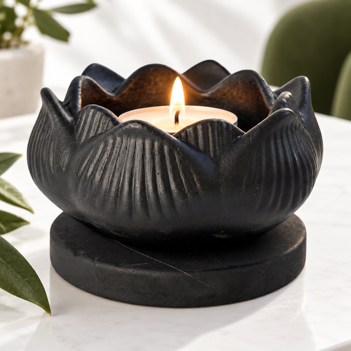 Shungite Lotus Candle Holder — Carved Tealight Holder