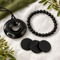 Shungite torus pendant, bead bracelet and three phone stickers