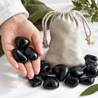 Bag of polished shungite stones held in hand