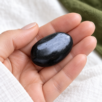 One tumbled shungite stone held up