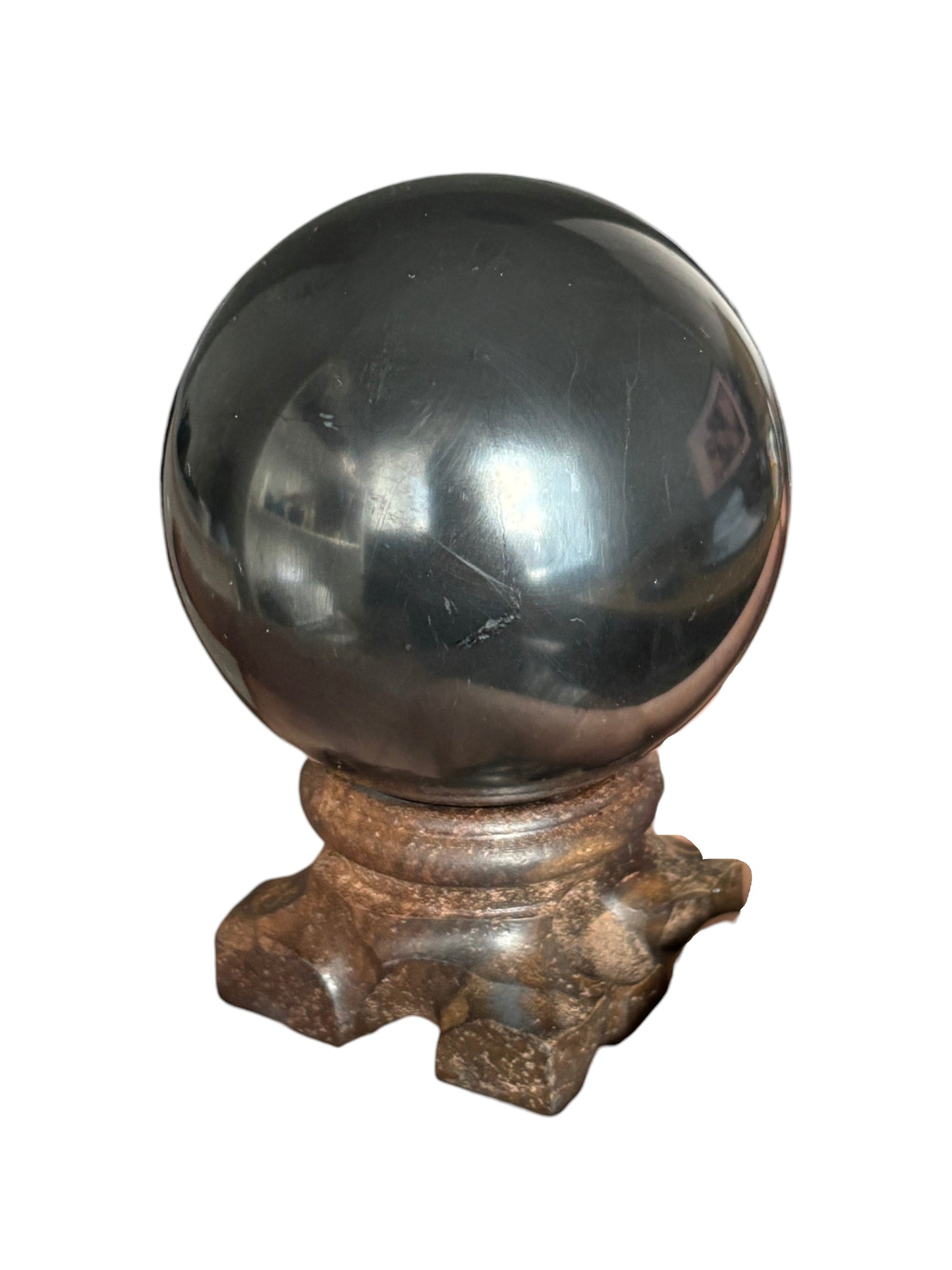 Shungite Sphere on Wooden Stand