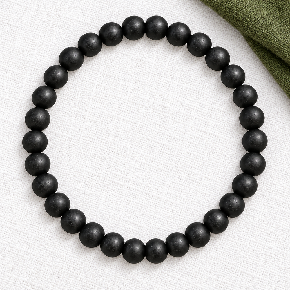 Shungite Bracelet — 30 Polished 6 mm Beads on Elastic