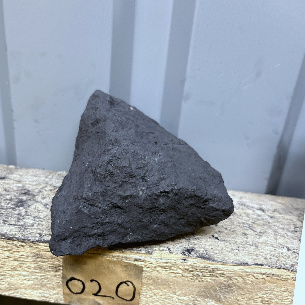 Raw shungite specimen 020, 1153 g, on the shelf
